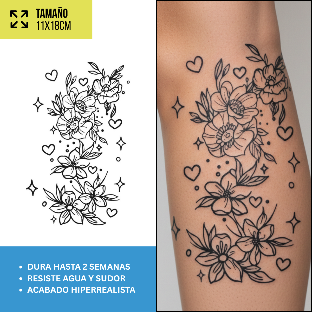 Tatuajes Temporales Florales Fine Line | Diseños Realistas