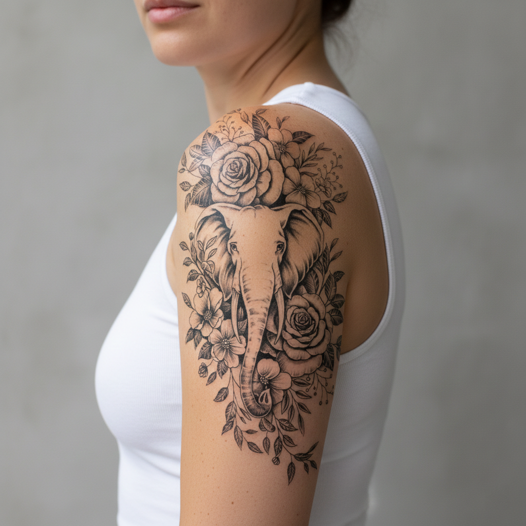 Tatuaje Elefante floral