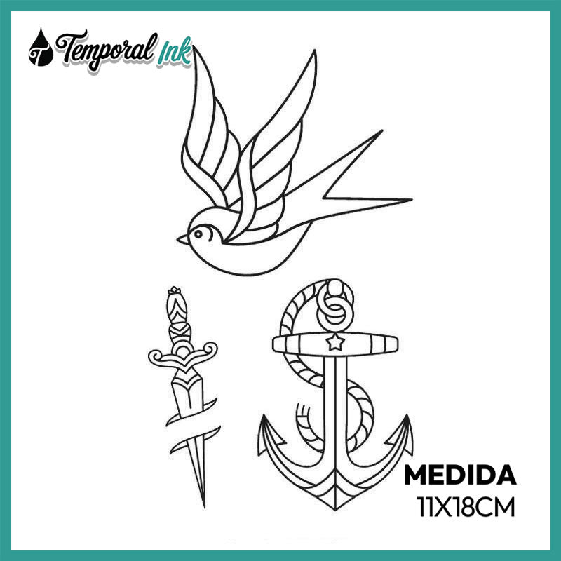 Tatuaje Golondrina y símbolos náuticos