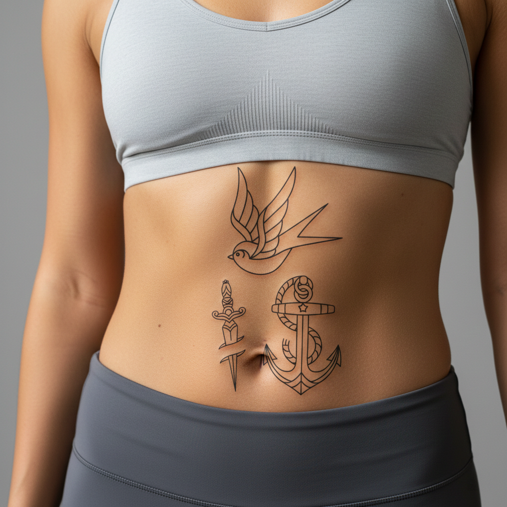 Tatuaje Golondrina y símbolos náuticos