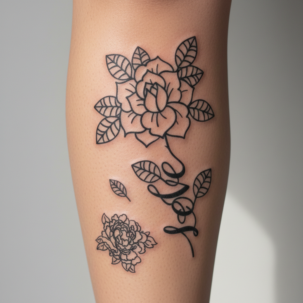 Tatuaje Rosa en línea fina