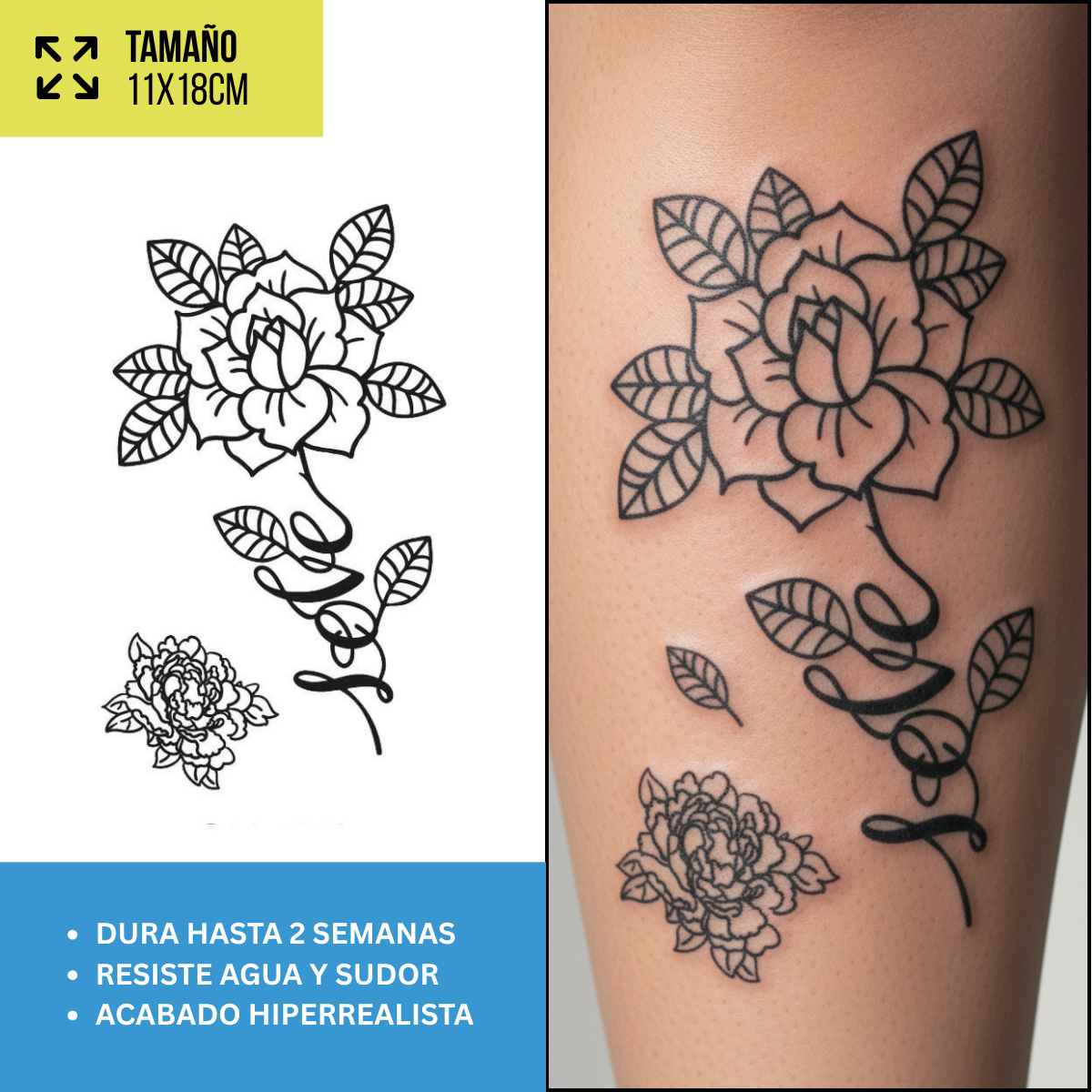 Tatuajes Temporales Florales Fine Line | Diseños Realistas