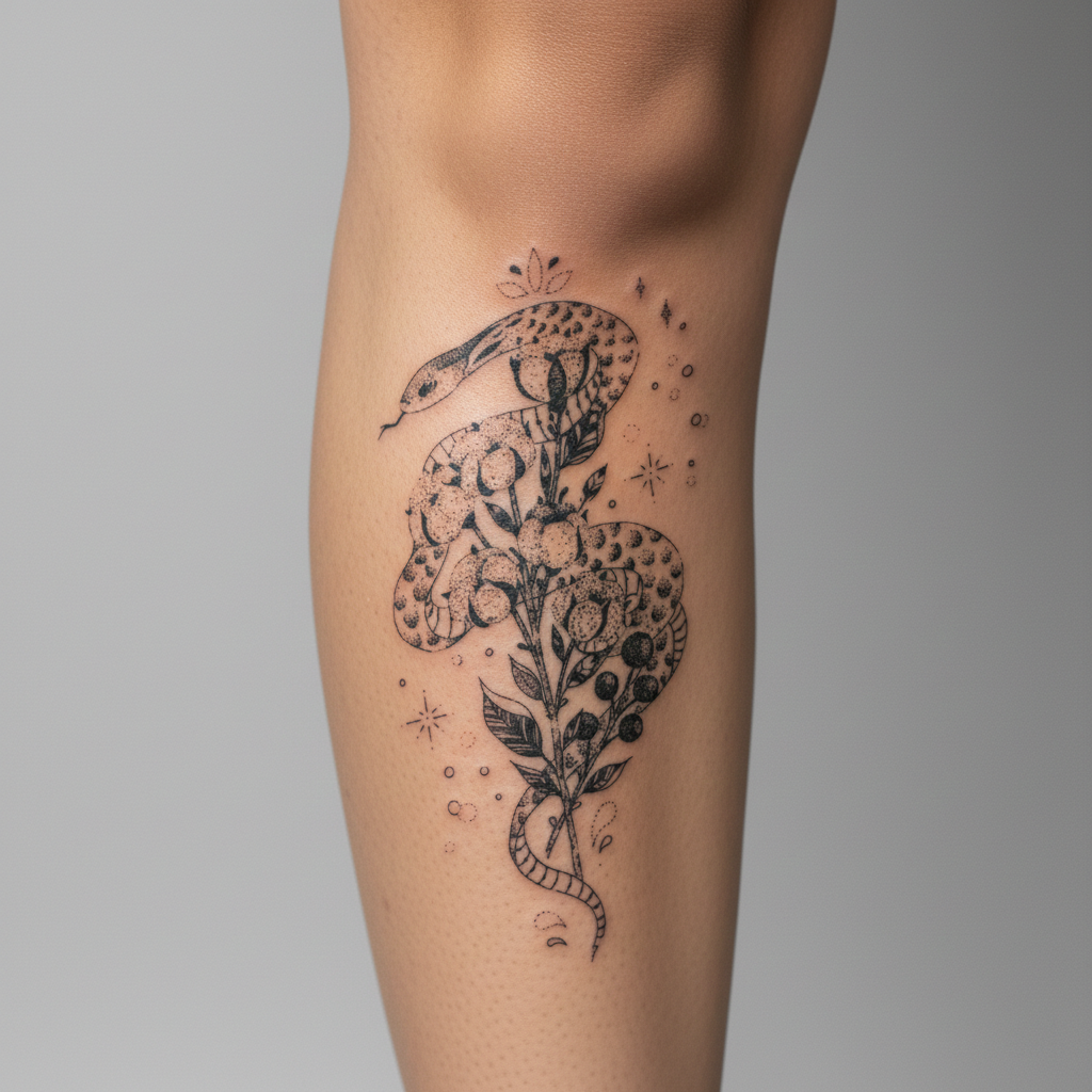 Tatuaje Serpiente floral ilustrada