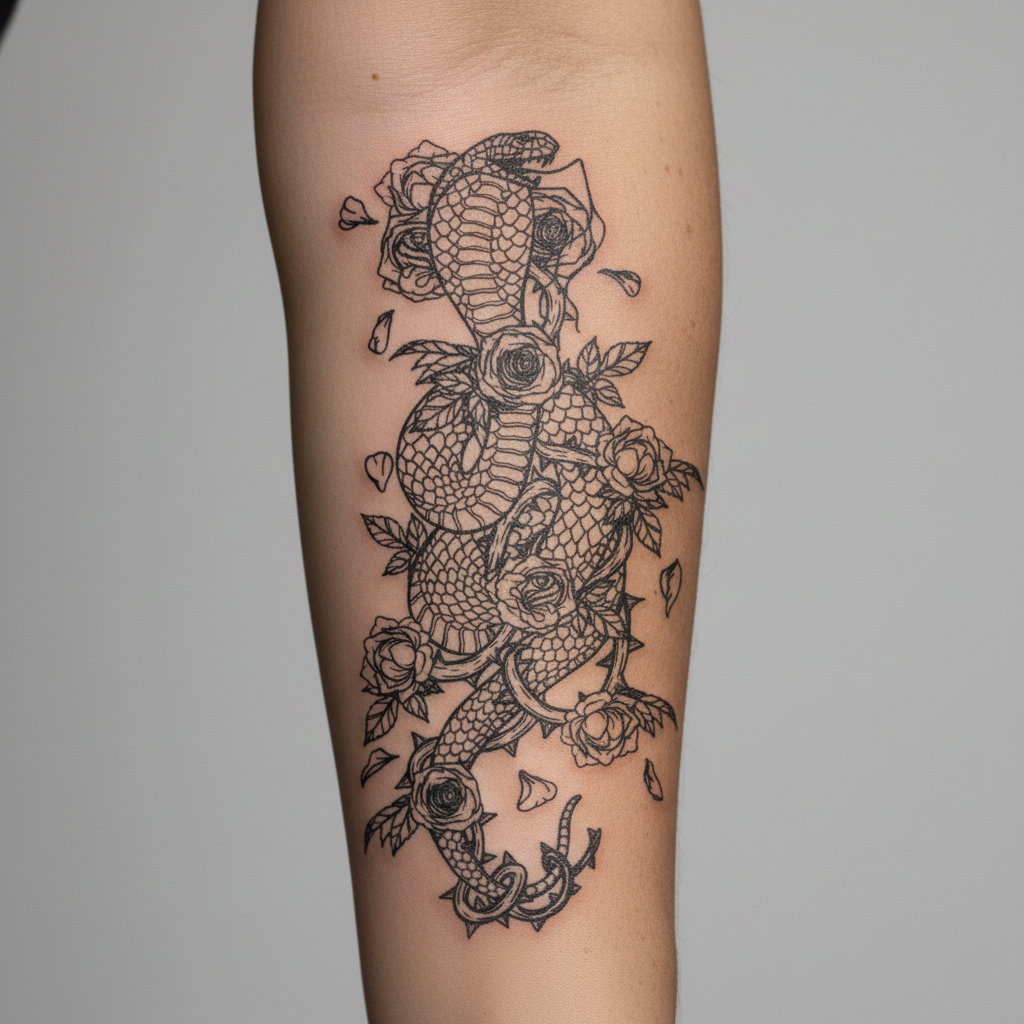 Tatuaje Serpiente con rosas