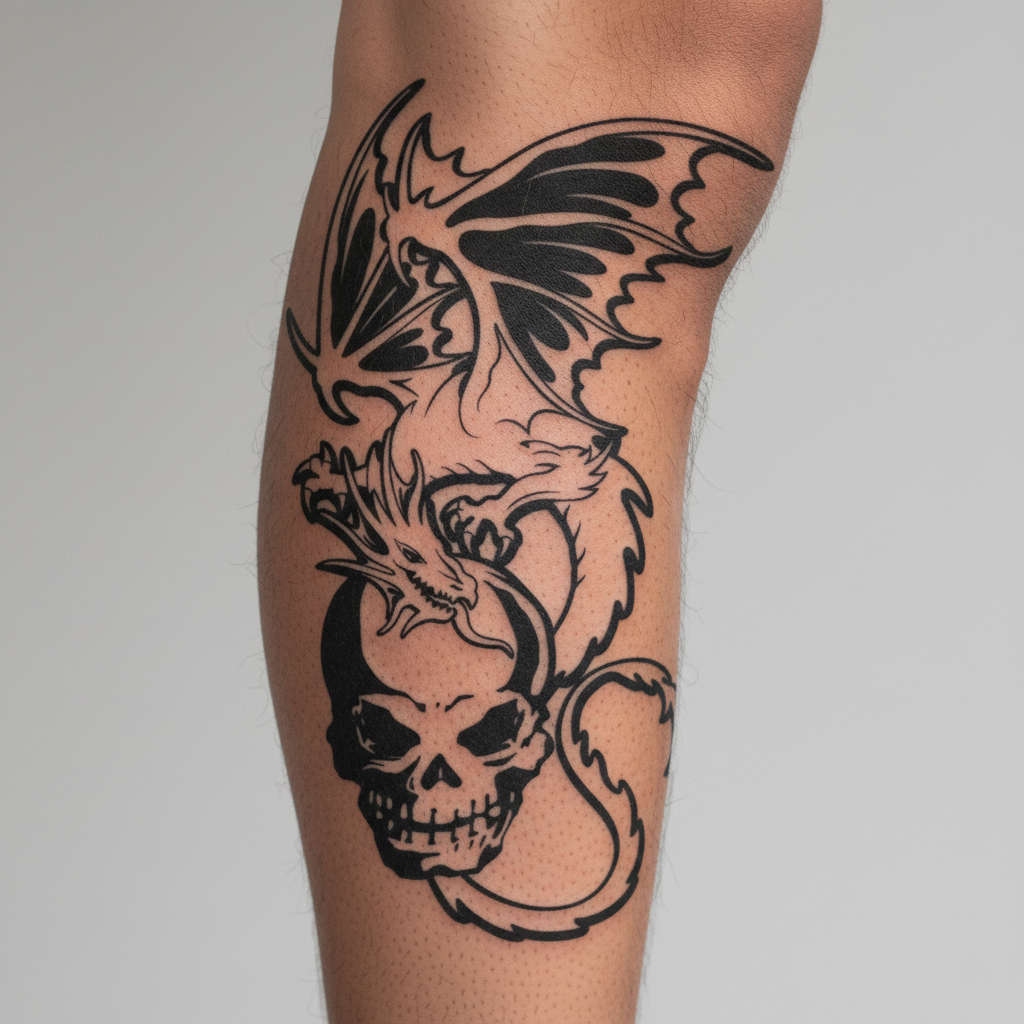 Tatuaje Dragón y Calavera
