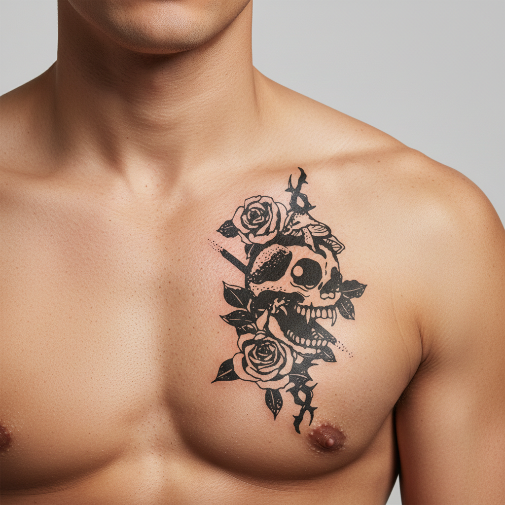 Tatuaje Calavera con rosas