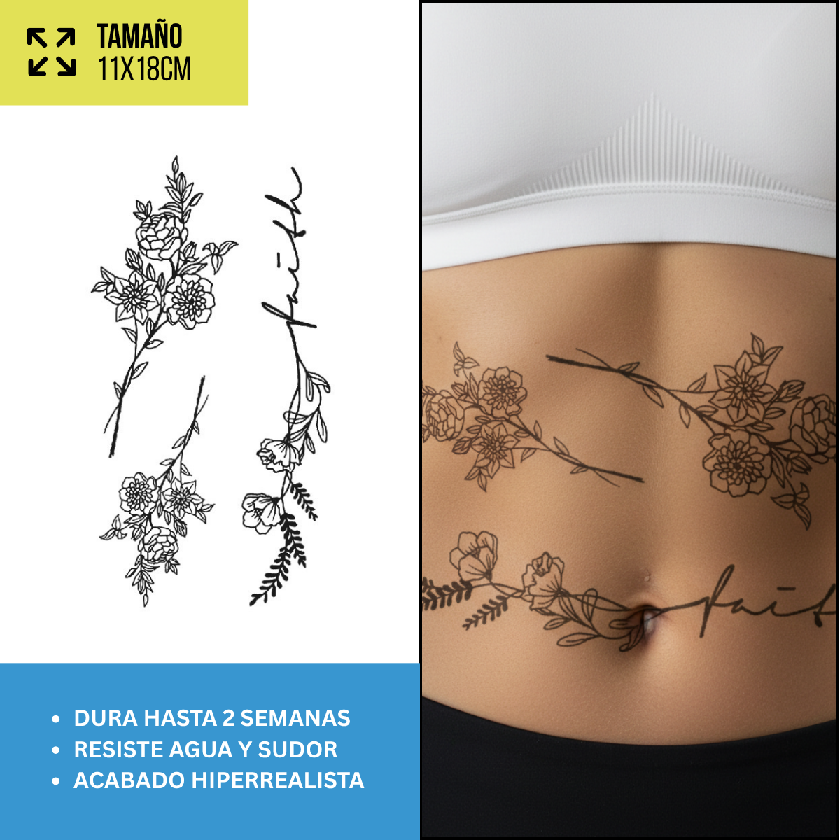 Tatuajes Temporales Florales Fine Line | Diseños Realistas