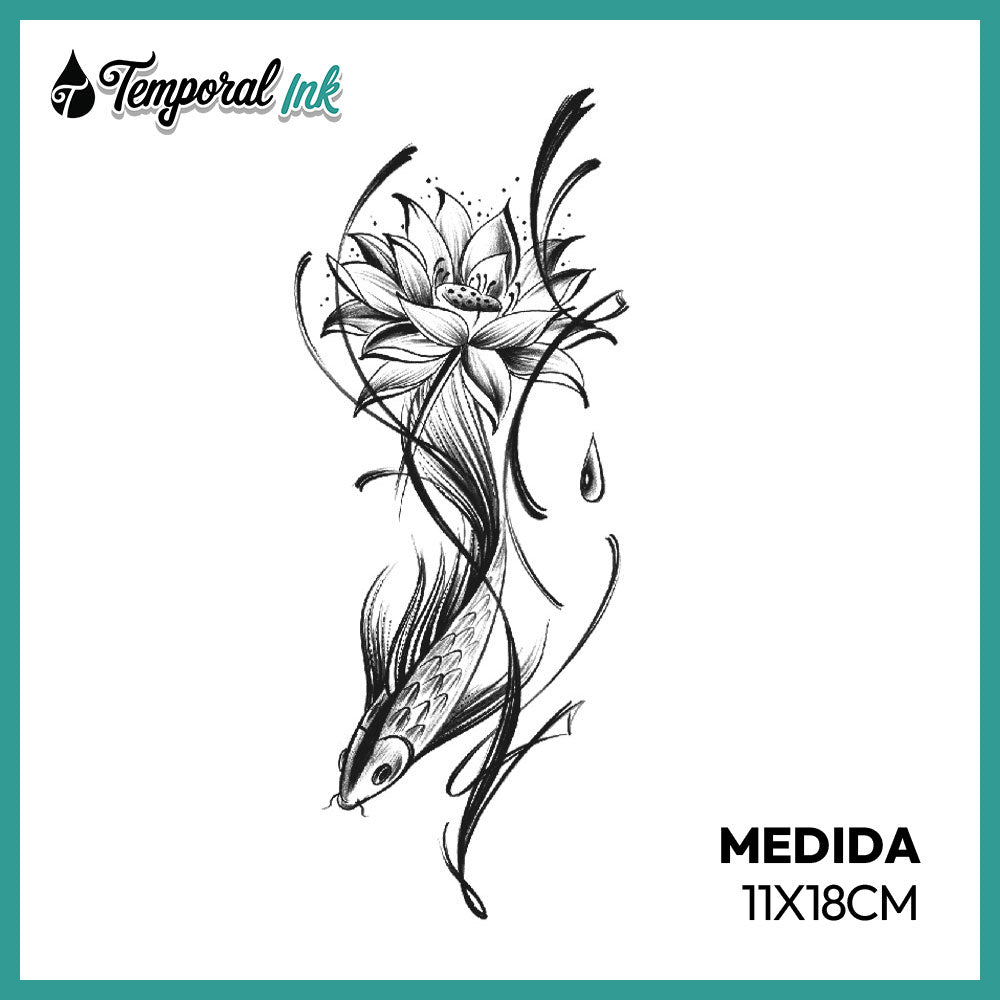 Tatuaje Flor de loto con pez koi