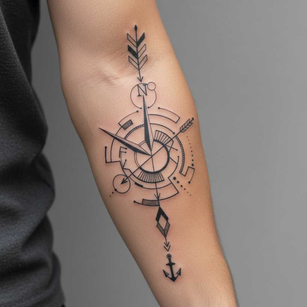Tatuaje Brújula geométrica