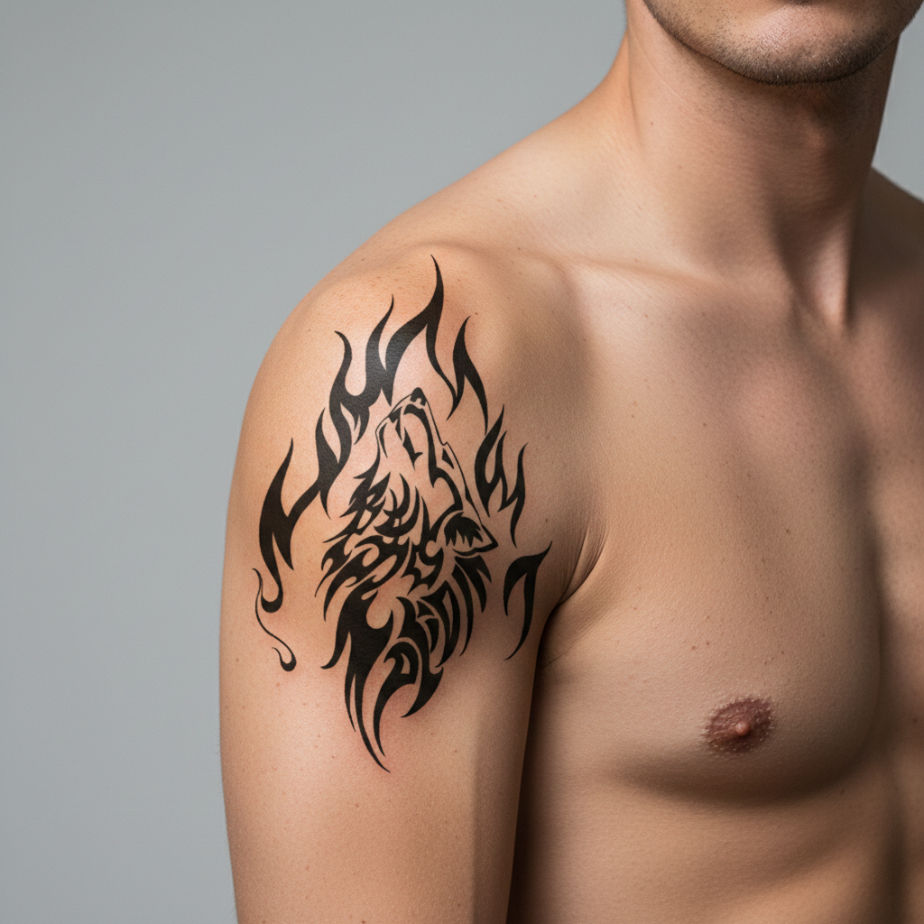 Tatuaje Lobo en llamas