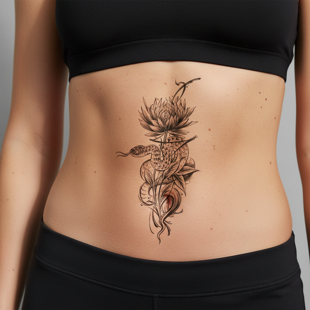 Tatuaje Serpiente con flor