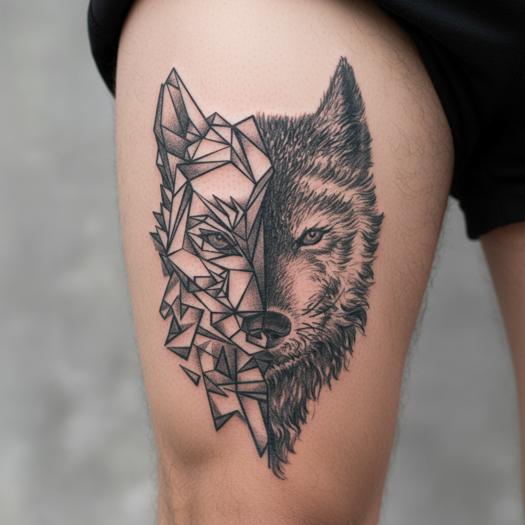 Tatuaje Lobo geométrico