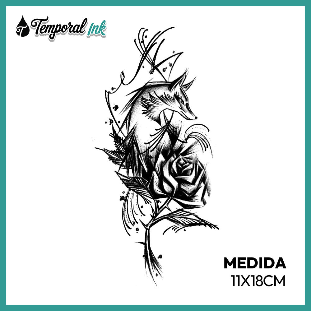 Tatuaje Zorro y rosa ilustrado