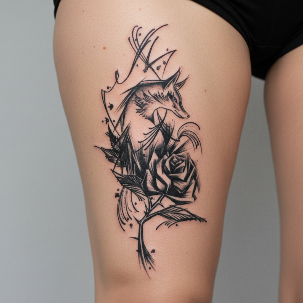 Tatuaje Zorro y rosa ilustrado