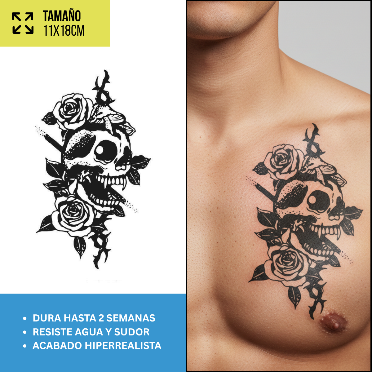 Tatuajes Temporales Dark & Calaveras | Duran Hasta 2 Semanas